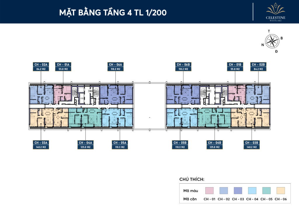 Mặt bằng tầng 4 chung cư Celestine Tây Hồ