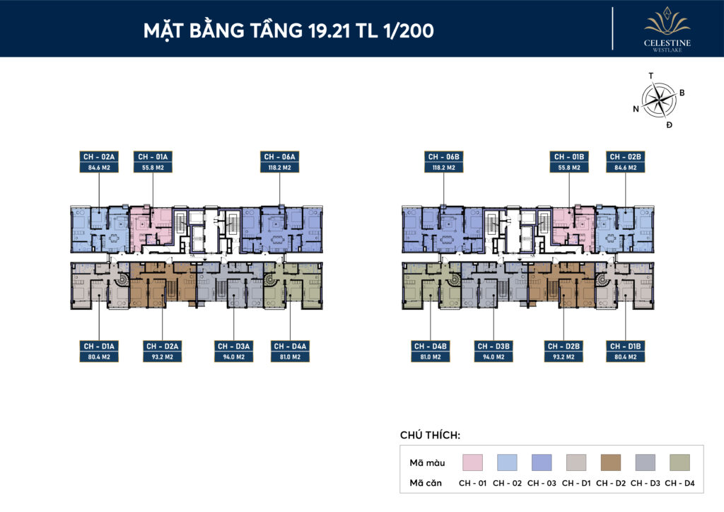 Măt bằng điền hình tầng 19 chung cư celestine tây hồ