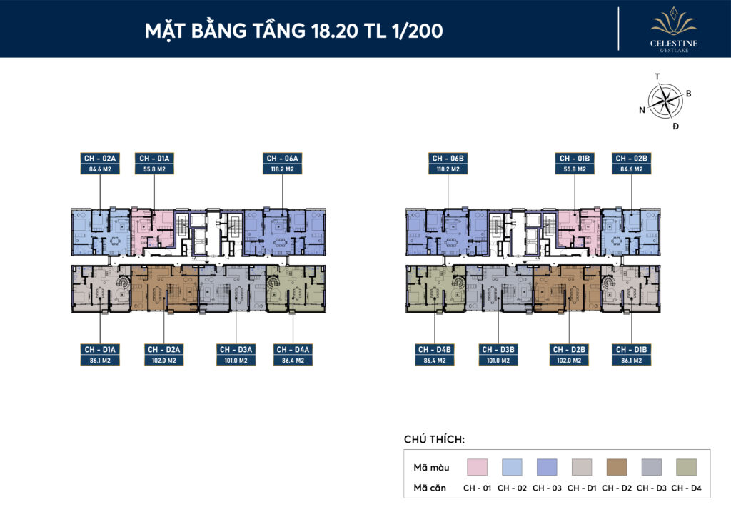 Mặt bằng tâng 18 chung cư Celestine Westlake